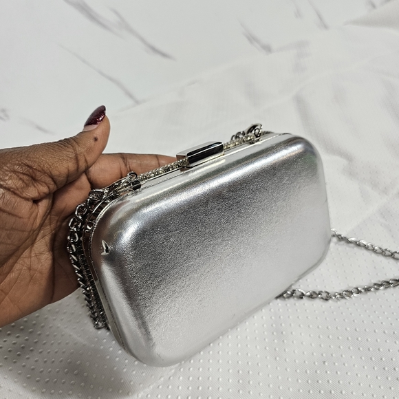 Call It Spring Farniastate Encrusted Fringe Silver Clutch Purse - NWT - Picture 8 of 10